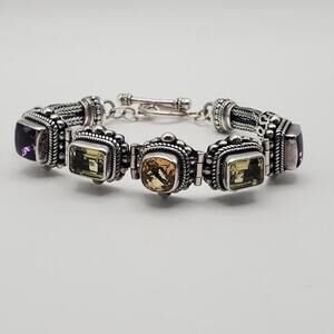 Suarti Bali BA Sterling Silver Citrine Amethyst Peridot Toggle Bracelet